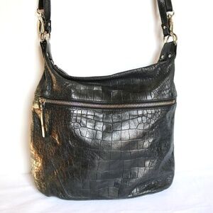 GIANNI CONTI Black Leather Shoulder Bag Purse Convertible Straps Faux Croc